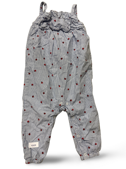 Strampler blau-weiss gestreift mit Marienkäfern - Gr. 80