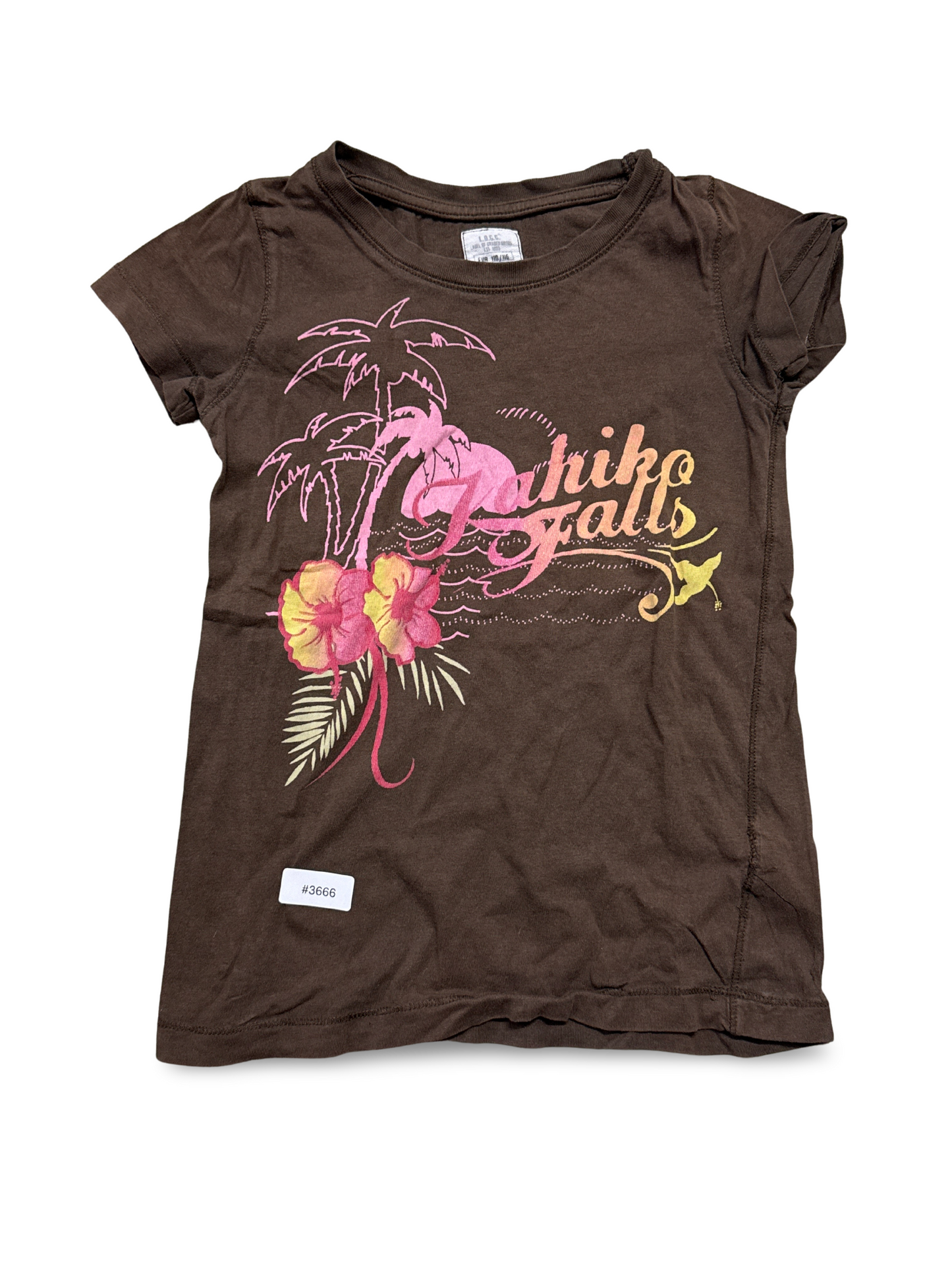 Braunes T-Shirt mit Palmen- und Blumenprint - Gr. 110