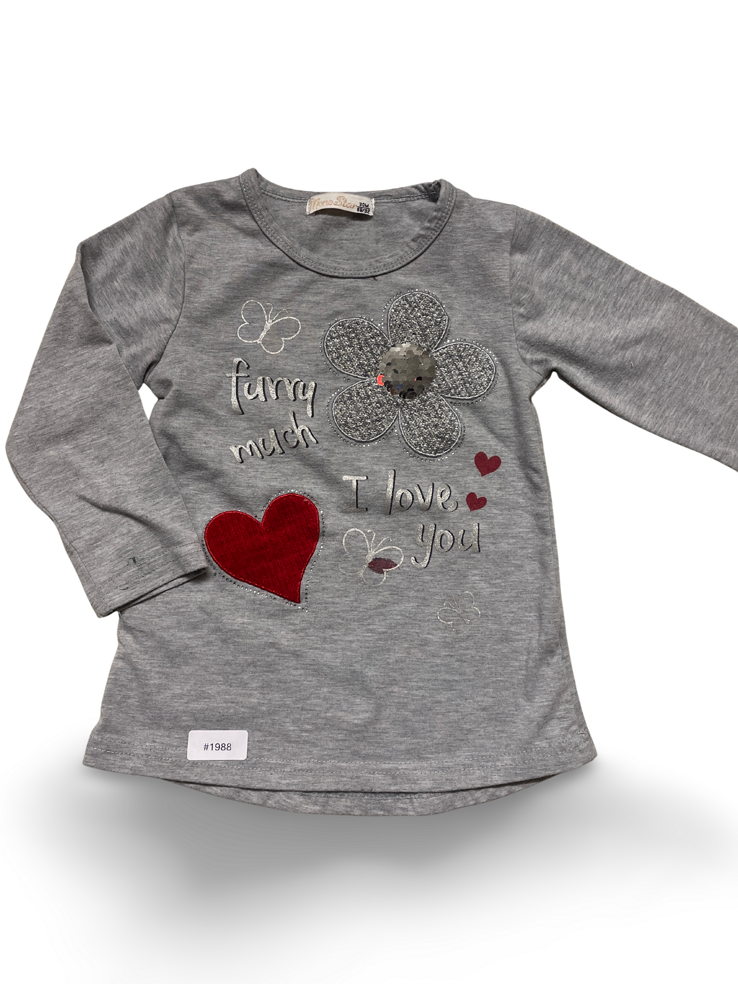 Langarmshirt mit Paillettenblume und Herz - Gr. 86