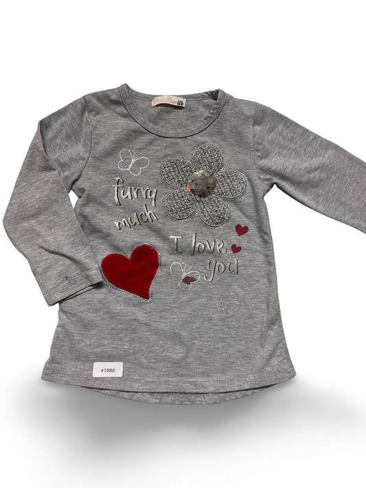 Langarmshirt mit Paillettenblume und Herz - Gr. 86