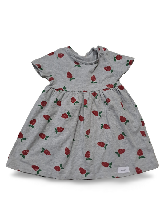 Graues Kleid mit Erdbeerprint - Gr. 92