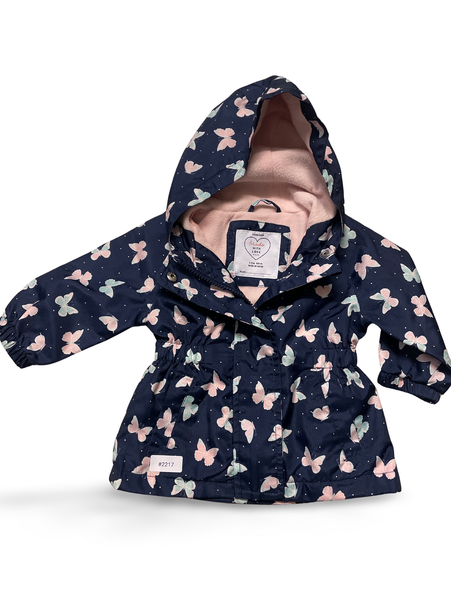 Gefütterte Regenjacke mit Kapuze und Schmetterlingsprint - Gr. 68