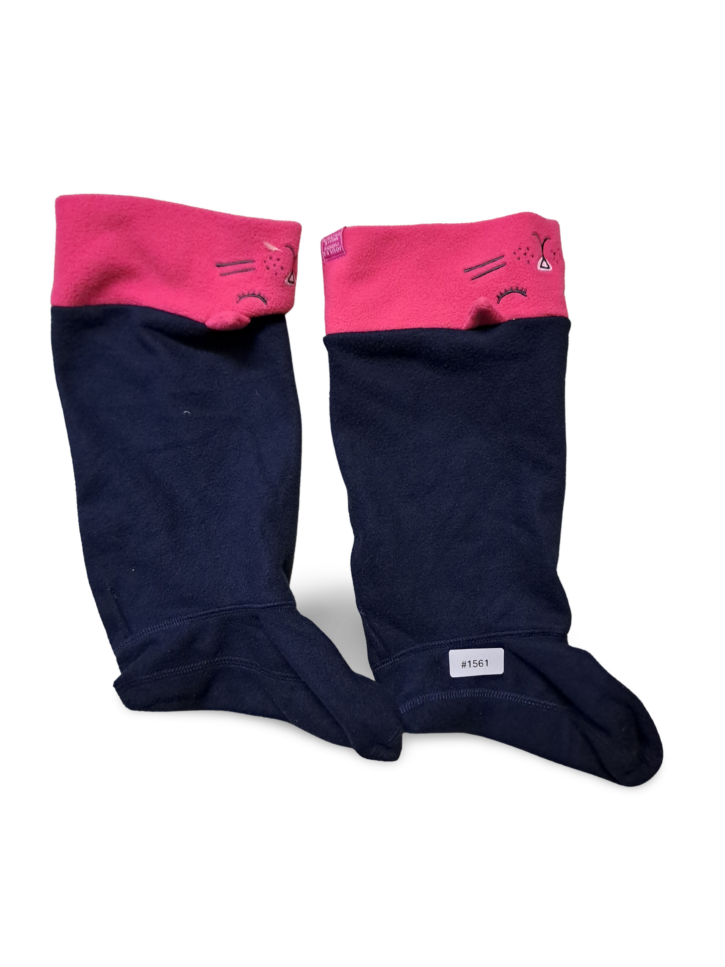 Winterstrümpfe Dunkelblau mit Rosa Umschlag und Katzenmotiv - Gr. 98