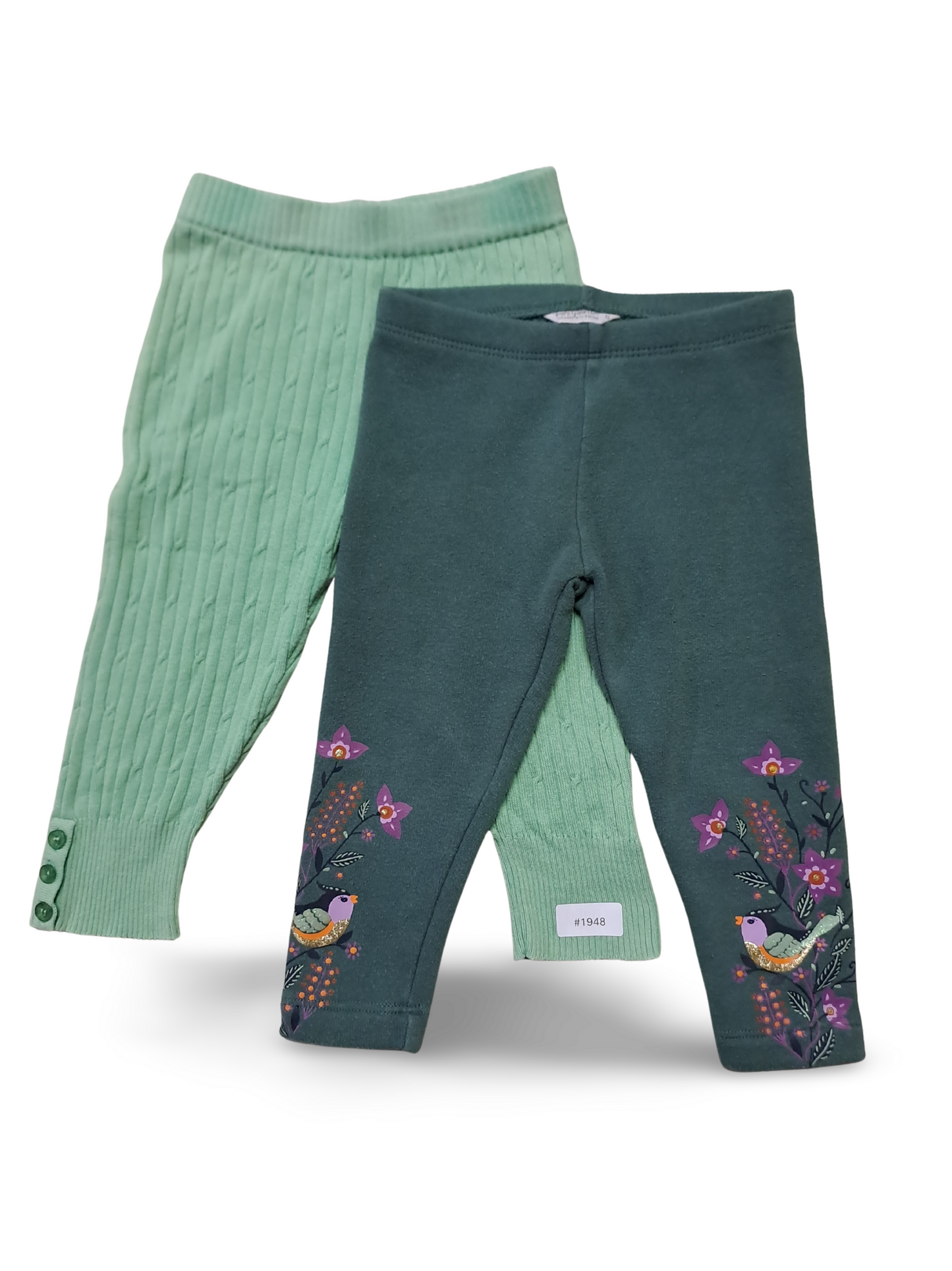 2er Bundle Leggings mit Vogel-Print und geripptem Bein - Gr. 92