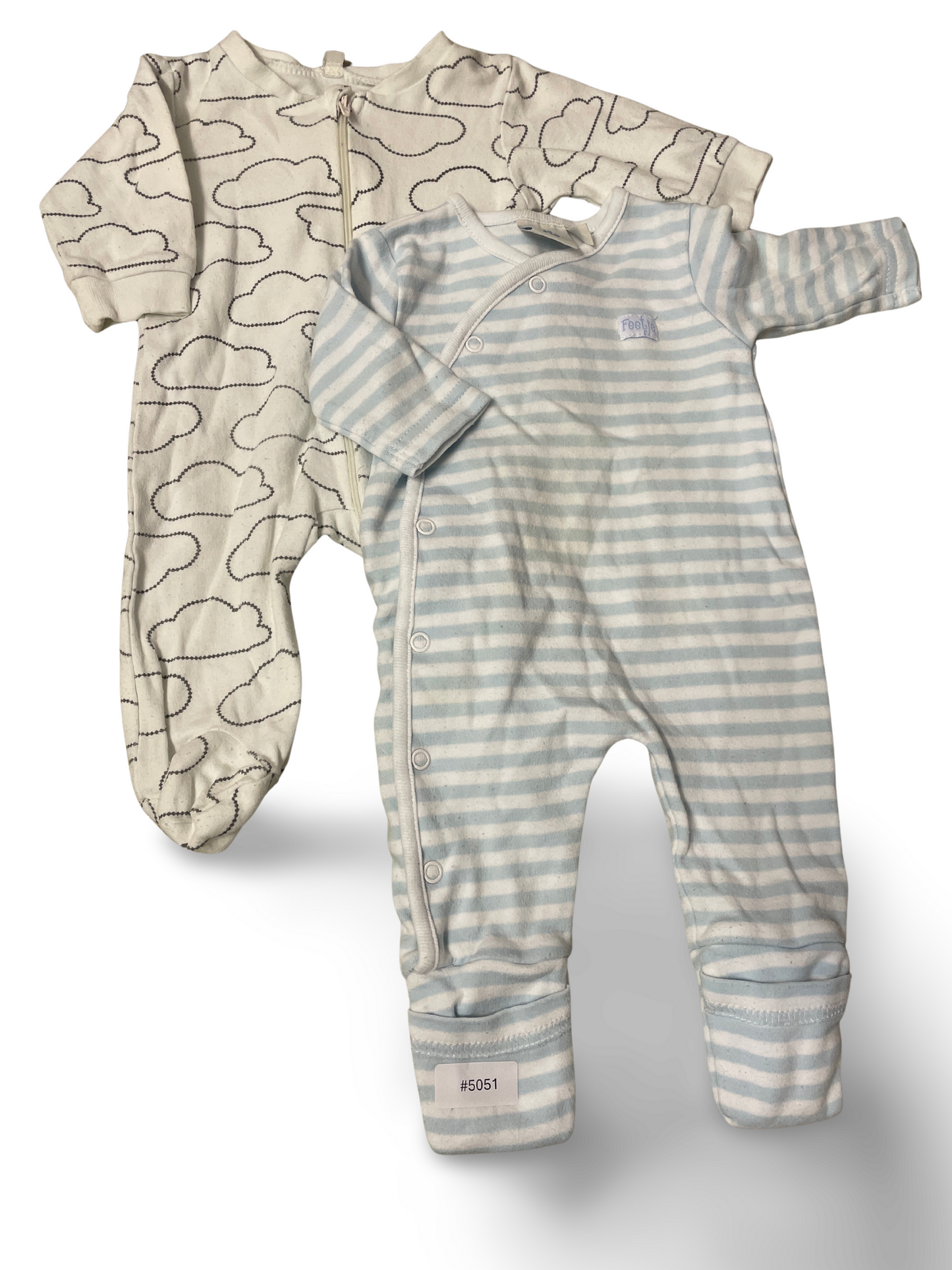 2er Bundle Strampler weiss mit Wolken und blau-weiss gestreift - Gr. 56