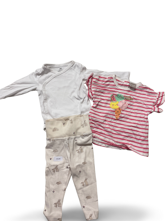 Set Wickelbody, Ringelshirt und Strumpfhose - Gr. 74