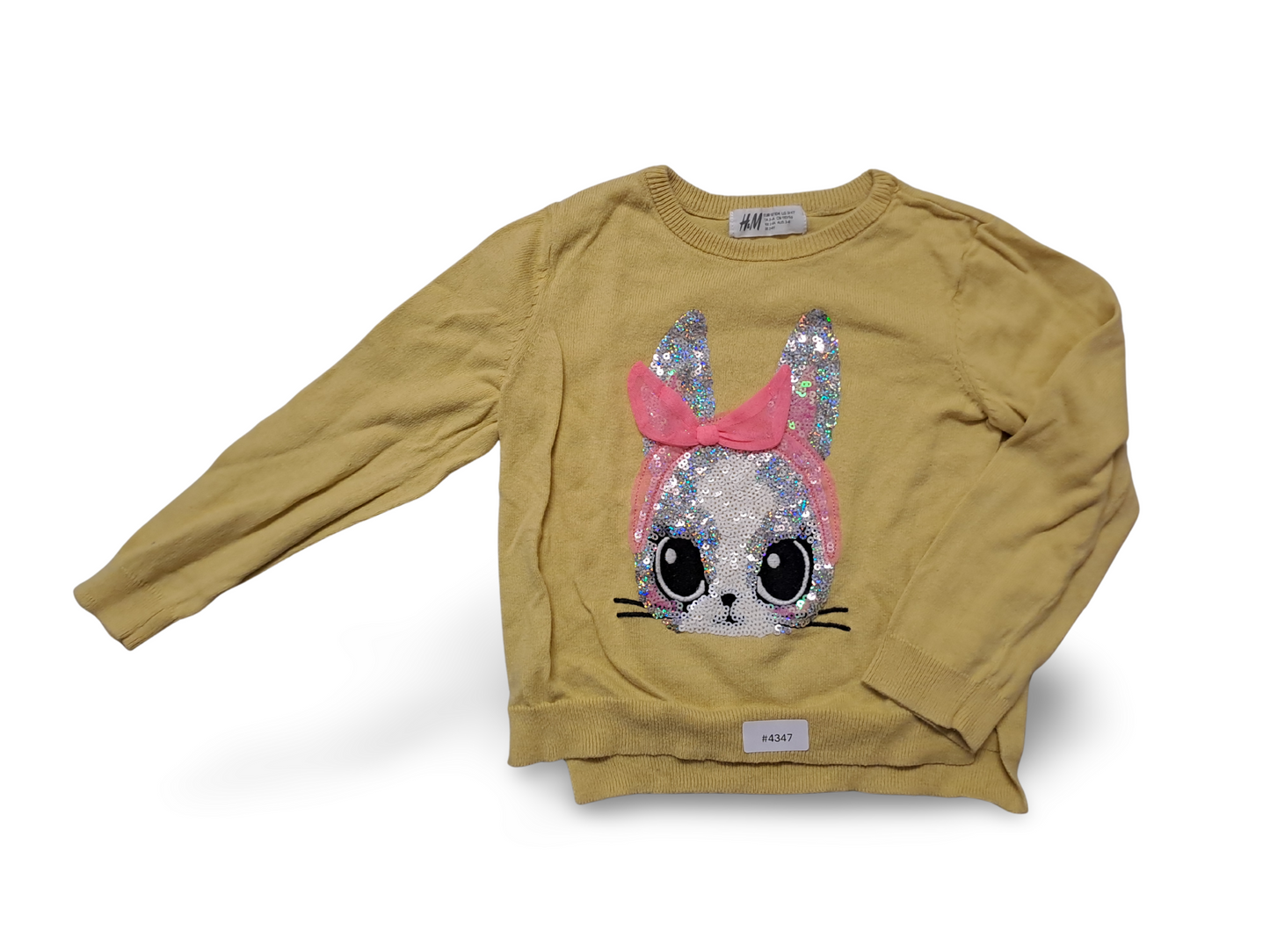 Gelber Pullover mit Paillettenhase - Gr. 98