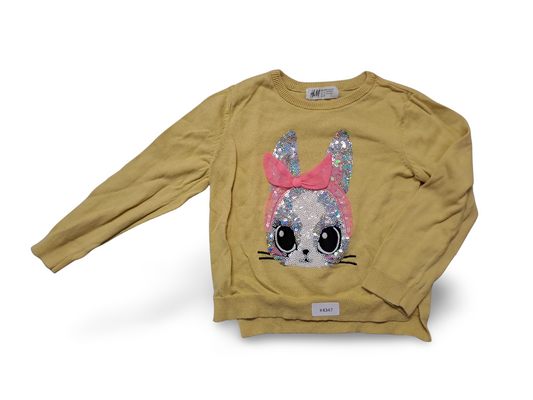 Gelber Pullover mit Paillettenhase - Gr. 98