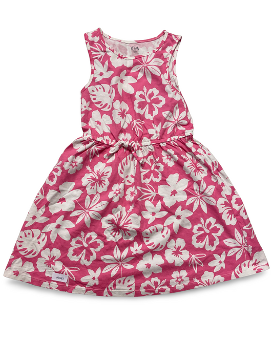 Rosa ärmelloses Blumenkleid - Gr. 122