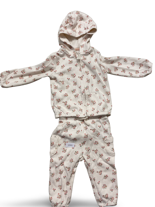 Set Kapuzenjacke und Jogginghose mit Blumenmuster - Gr. 74