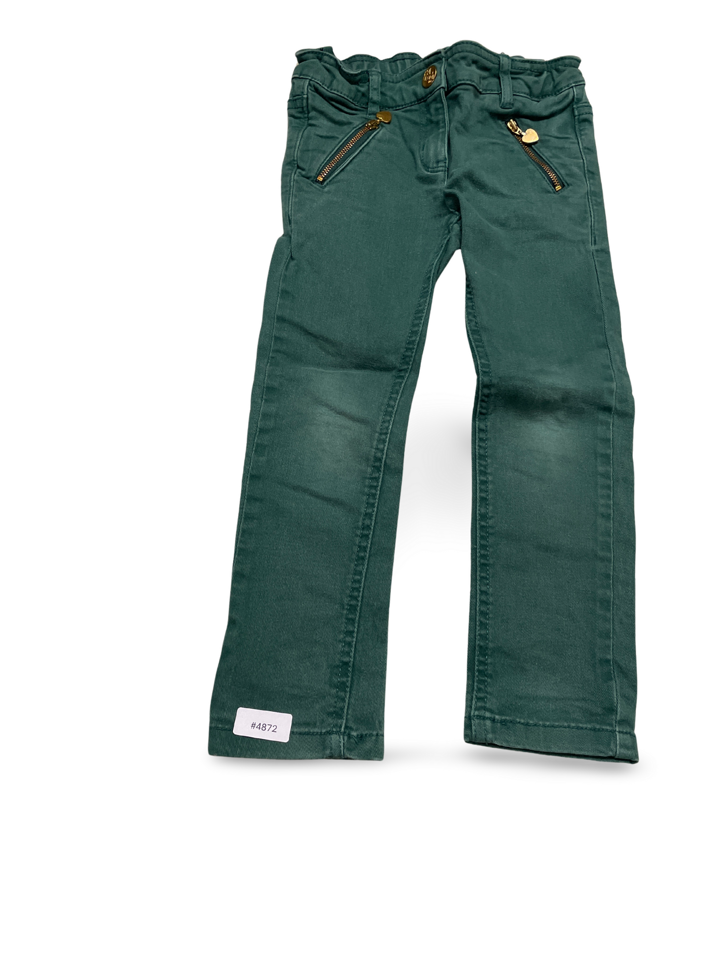 Grüne Stretchhose mit Reissverschlusstaschen - Gr. 104