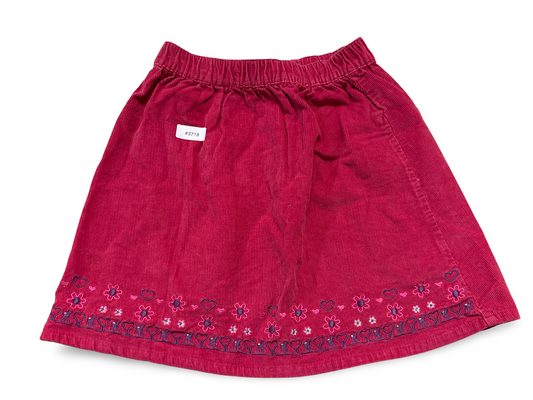 Pink corduroy skirt with heart and flower embroidery - size 104