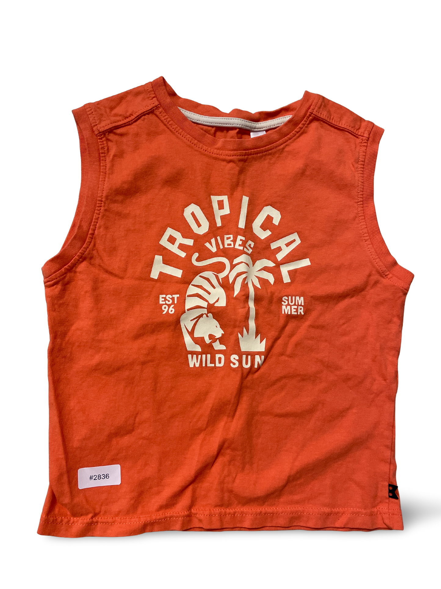 Rotes ärmelloses T-Shirt mit Tropical-Print - Gr. 98
