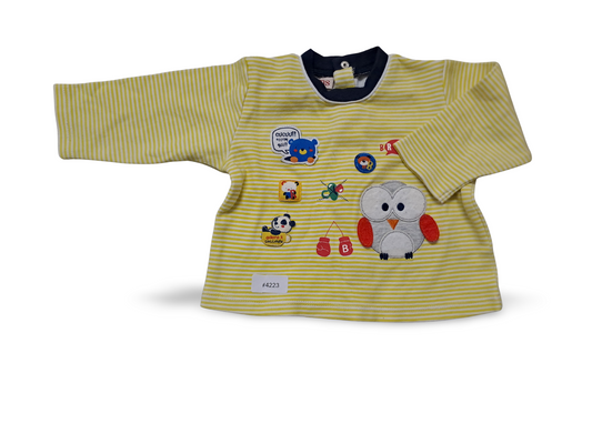Langarmshirt gelb-weiss gestreift mit Eulenapplikation - Gr. 68