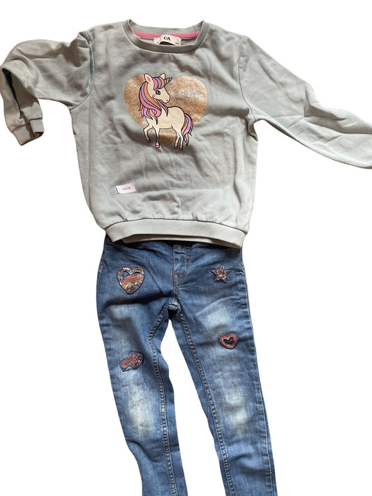 Pullover und Jeans mit Einhorn - Gr. 116