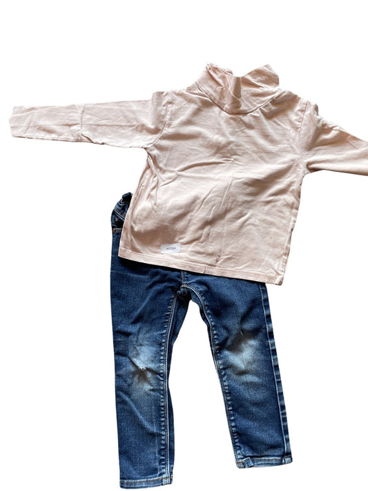Langarmshirt und Jeans - Gr. 98
