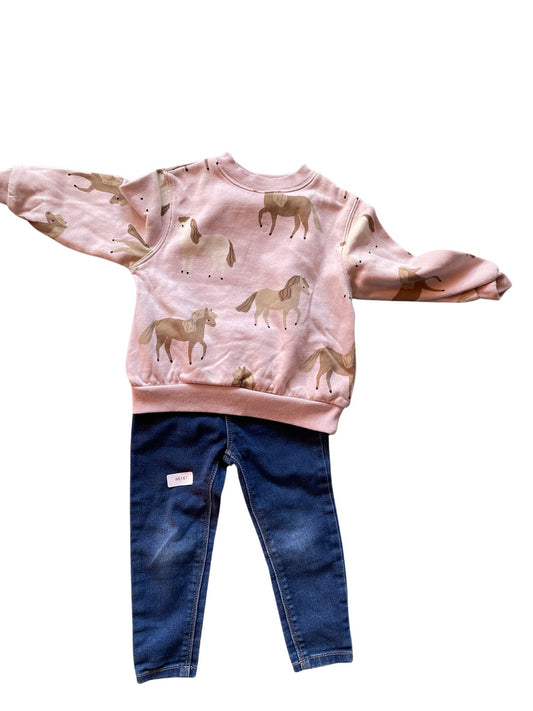 Sweatshirt mit Pferdemuster - Gr. 98