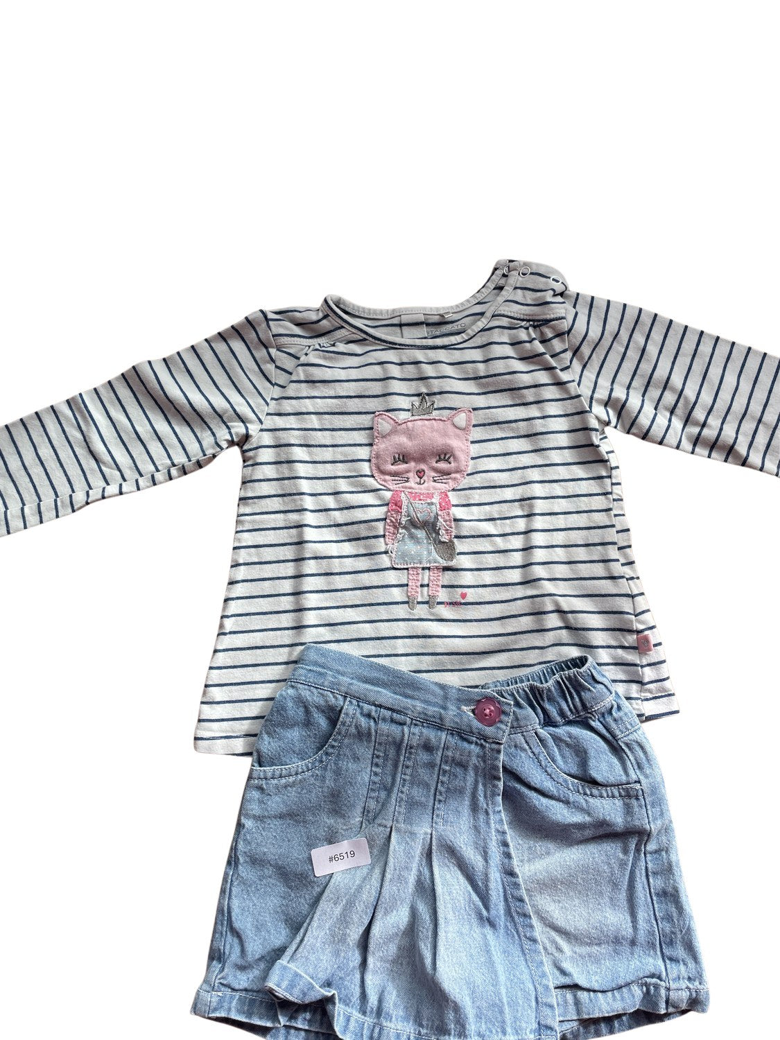 Langarmshirt mit Katze und Jeansshorts Set - Gr. 80