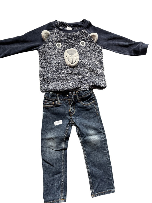 Sweatshirt mit Bär und Jeans - Gr. 92