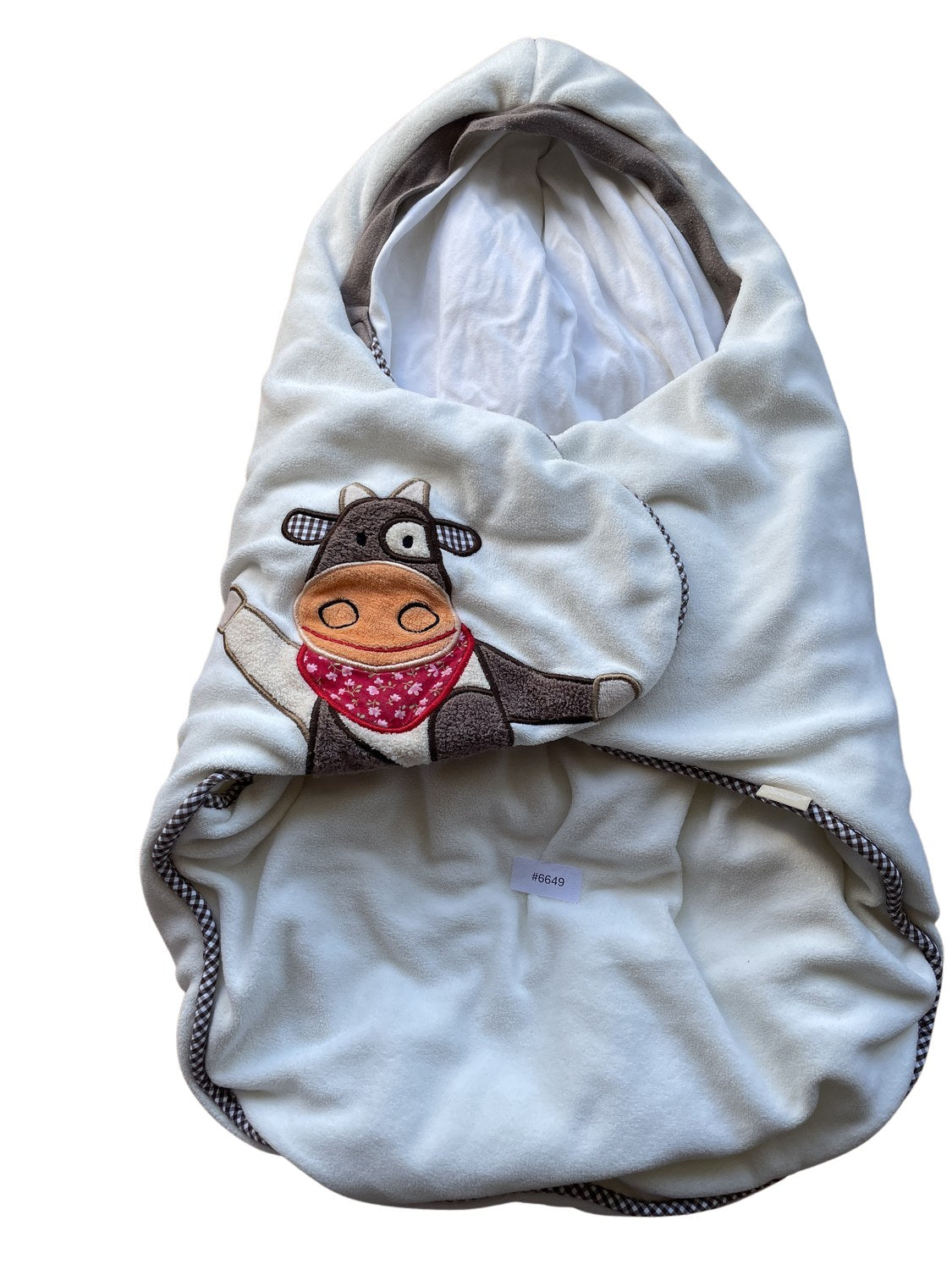 Weisser Fussack für Kinderwagen mit Kuhmotiv - Gr. 62