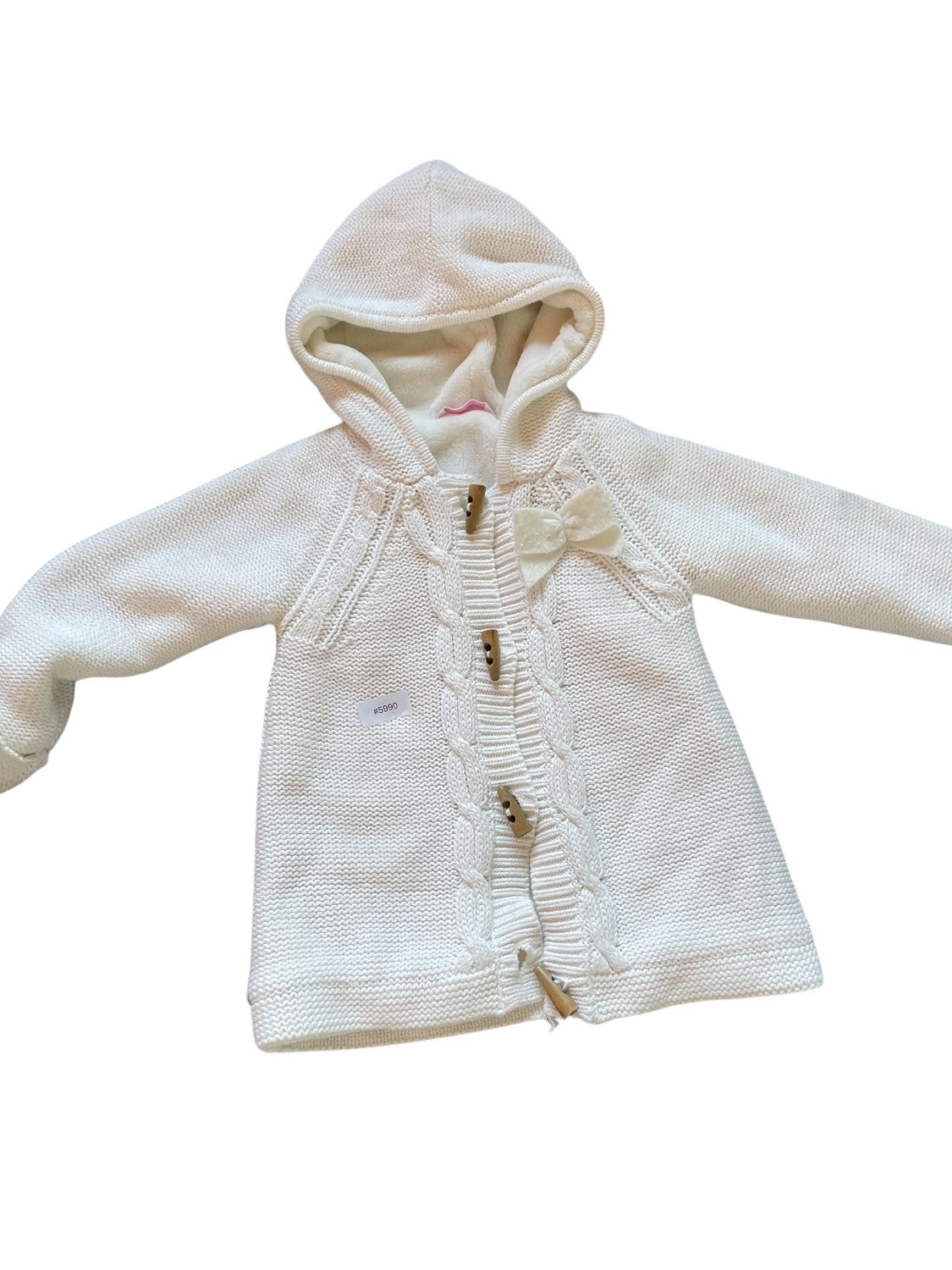 Weisse Strickjacke mit Kapuze - Gr. 92