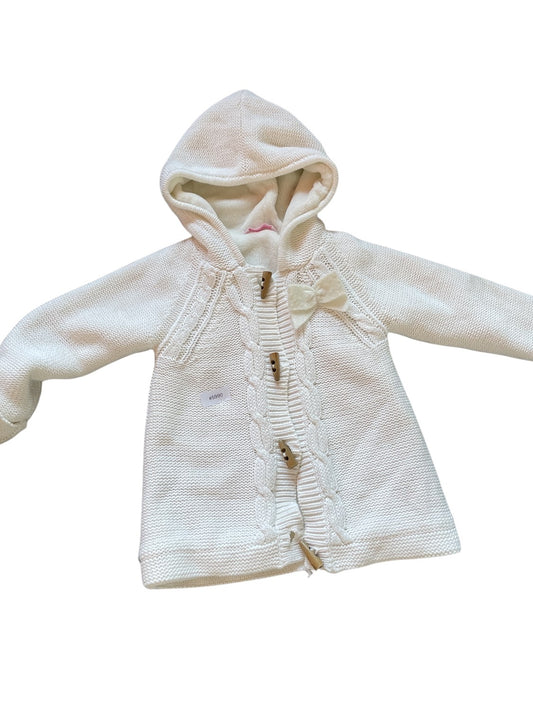 Weisse Strickjacke mit Kapuze - Gr. 92