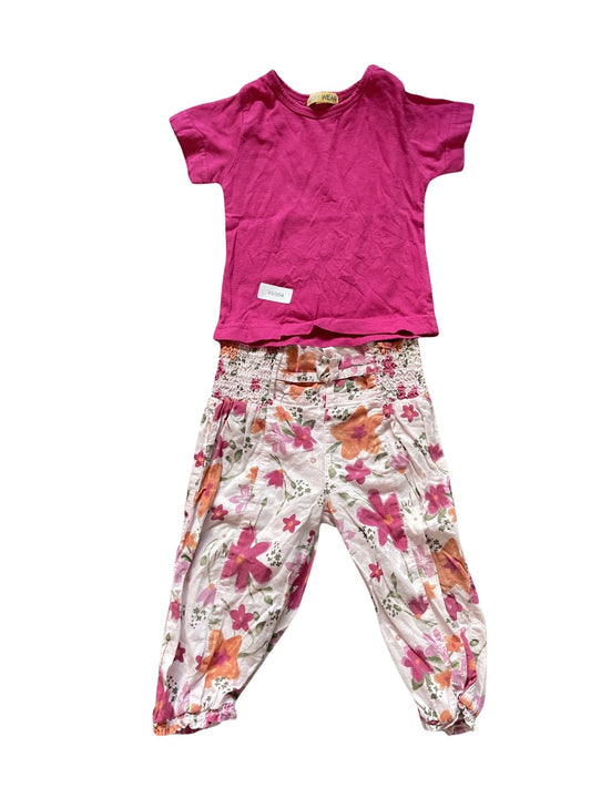 Farbige Blumenhose und T-Shirt Set - Gr. 74