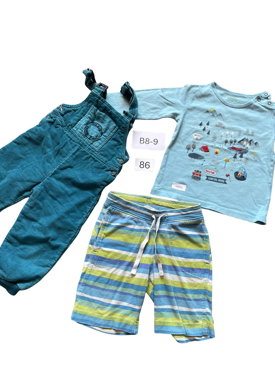 Set Latzhose, Langarmshirt und Shorts - Gr. 86