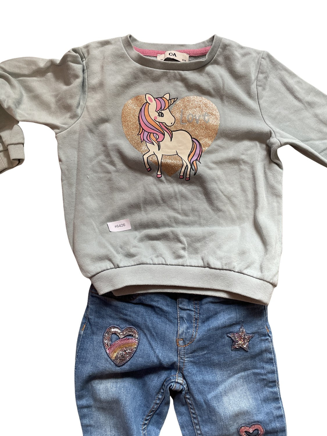Pullover und Jeans mit Einhorn - Gr. 116